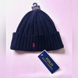 NWT Polo Ralph Lauren Men`s Signature Merino Blend Cuffed Beanie Black